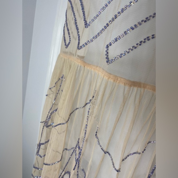 Free People Embellished Sheer Moon Eyes Cream Chevron Beaded Dress - Picture 7 of 11